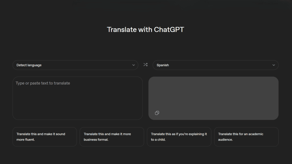 chaTGPT Translate interface
