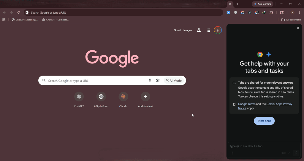 gemini tab in chrome